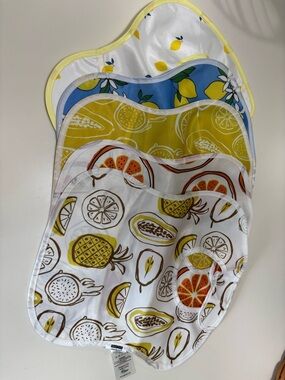 Baby Fruit-Print Bib Set - Yellow & Blue
